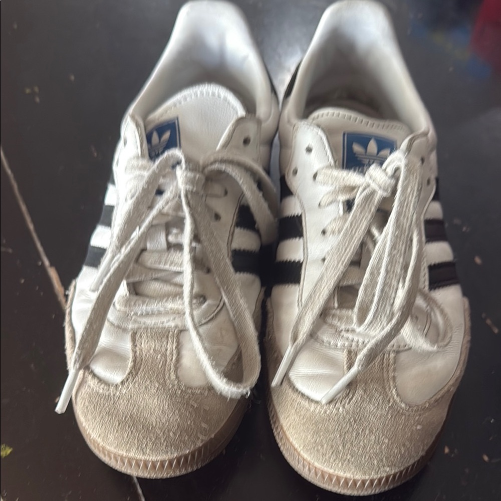 Adidas Samba Women White and Black Striped Sneakers Size 8.5 W/7.5 M